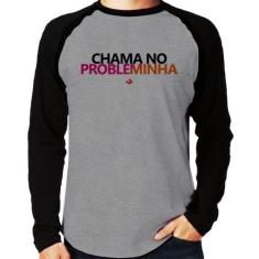 Camiseta Raglan Chama no Probleminha Manga Longa - Foca na Moda, Cinza