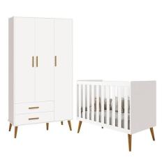 Jogo de Quarto Infantil Isis Guarda Roupa 3 Portas e Berço Branco - Re