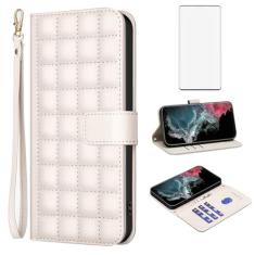 Asuwish Capa de telefone para Samsung Galaxy S22 Ultra 5G Capa carteira com protetor de tela de vidro temperado alça de pulso porta-cartão flip capa celular S22ultra 22S S 22 S22ultra5g 6,8 mulheres