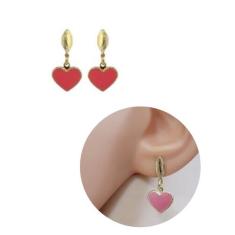 Brinco Infantil Pingente Coração Folheado Ouro - MIXFOLHEADOS, Rosa be