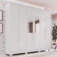 Guarda-Roupa Casal Com Espelho 6 Portas 2 Gavetas França Branco