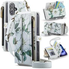 YWKJ Capa carteira para iPhone 16 Plus com suporte para cartão com bloqueio de RFID, desenho colorido, couro PU, fecho magnético, fecho de correr, carteira para celular adequada para iPhone 16 Plus,