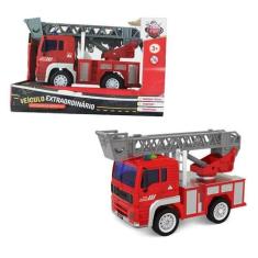 Caminhão de Bombeiros Com Fricção Luz e Som - Escada Giratória e Exten