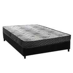 Cama Box Casal Completa Kit Pasquale Wave Black 138x188 Colchão Espuma D45 Base Suede Black Black