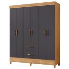 Guarda Roupas Casal 6 Portas 2 Gavetas Mobi Nature / Grafite Albatroz Nat/titan