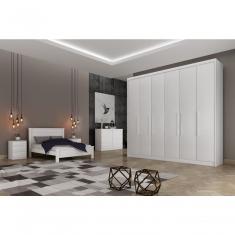 Guarda Roupa Casal Granada 6 Portas de Bater 8 Gavetas 100% MDF Branco Móveis Novo Horizonte