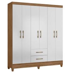 Guarda Roupa Casal Panamá 6 Portas 2 Gavetas MDP Naturale Branco Moval