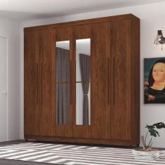 Guarda Roupa Casal Audi 6 Portas 2 Gavetas MDP com Espelho Imbuia Rústico Vila Rica