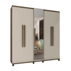 Guarda Roupa Casal Arezzo 5 Portas 3 Gavetas MDP-MDF com Espelho Freijó Off White Casah