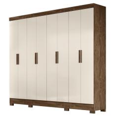 Guarda Roupa Casal Ágata M07 8 Portas Bater 4 Gavetas MDP Castanho Wood-Off White Mpozenato