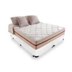 Cama Box King Tecido Sintético Branco com Colchão Pillow Angel Molas E