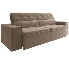 Sofá Retrátil e Reclinável 4 lugares Mamflex Petrópolis 3061 230 cm Tecido Veludo Capuccino Fino Paris
