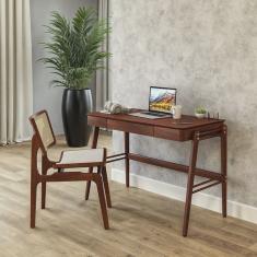 Kit 2 Peças para Escritório com Escrivaninha e Cadeira em Madeira Maciça