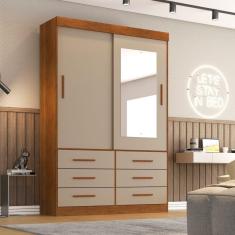 Guarda Roupa Solteiro Com Espelho 2 Portas 6 Gavetas Star Sallêto Móveis Cinamomo Com Off White