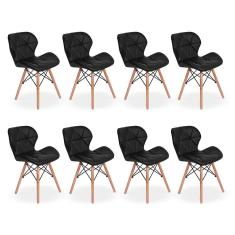 Kit 08 Cadeiras Charles Eames Eiffel Slim Wood Preta