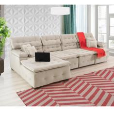 Sofá Orlando 3.45x1.90m Com Chaise, Retrátil E Reclinável - Bege