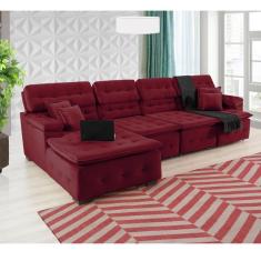 Sofá Orlando 3.45x1.90m Com Chaise, Retrátil E Reclinável - Vinho