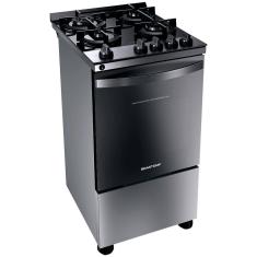 Fogão Brastemp 4 Bocas BFO4VBR com Mesa de Vidro, Dupla Chama e Grill Elétrico - Inox