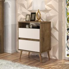 Mesa De Cabeceira Lótus Retrô 1 Nicho 2 Gavetas Pés Palito JA Jequitibá / Off White