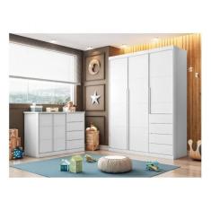 Conjunto Quarto Infantil com Guarda-Roupa 3 Portas 4 Gavetas e Cômoda Pérola Phoenix Baby Phoenix Ba Branco