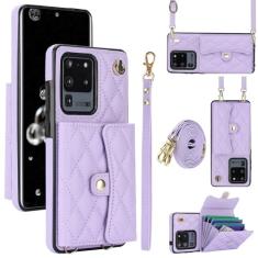 Capa carteira para Samsung Galaxy S20 Ultra com 4 pontos de cartão, capa de couro transversal com bloqueio de RFID, capa de telefone com suporte de fivela magnética, alça de pulso à prova de choque