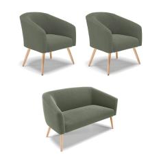 Namoradeira e 2 Poltronas Pé Palito Natural Stella Bouclê Menta D03 - D`Rossi