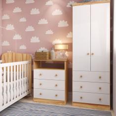 Quarto Infantil com Guarda Roupas 2 Portas 3 Gavetas e Cômoda 3 Gavetas Smim New Móveis Peroba
