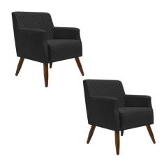 Kit 2 Poltronas Decorativa Nagoya Pés Madeira Corano Preto - Gran Belo