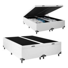Cama Box Baú Casal Bipartido Blindado Sintético Branco com Pistões a g