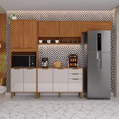 Cozinha Compacta Indekes Toronto com 10 Portas, 2 Gavetas e Nicho para Microondas - 270cm de largura