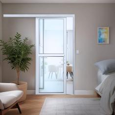 Porta De Correr Suspensa De Aluminio 215x80cm Com Vidro Temperado Branco