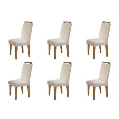 Conjunto com 6 Cadeiras Athenas Veludo Creme e Imbuia