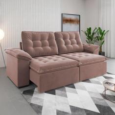 Sófa 4 Lugares Mozart Retrátil e Reclinável Rosa - Viero Móveis, Moder