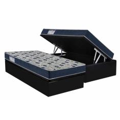 Cama Box Baú Solteiro: Colchão Ortopédico Ortobom D28 Iso 60 Super Firme + Base Crc Courano Black (88x188)