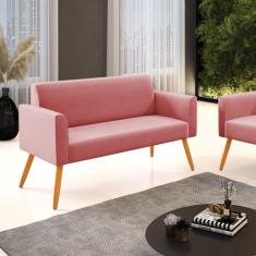 Sofá Namoradeira Pés Palito Castanho Marisa Suede - DRossi, Rose