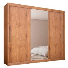 Guarda roupa royale 3 portas c/ 1 porta de espelho madeirado ou madeirado/off white gelius móveis