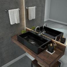 Kit Cuba Rt55 com Torneira 1198 Metal e Válvula Click 1 Polegada G e Sifão Cromado e Flexível Compace Preto