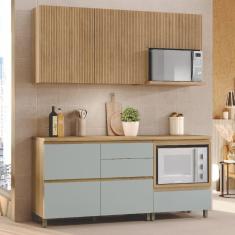 Cozinha 4 Peças Ripado Rainha 100% MDF Balcão e Aéreo Forno 100% MDF Marrom/Verde