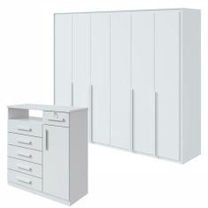 Conjunto de Guarda-Roupa 6 Portas Imperatore com Cômoda Da Vinchi com Nicho Branco