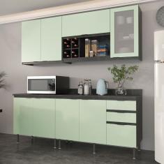Cozinha Compacta Azaleia 8 Portas e 3 Gavetas com Divisor de Talheres  Mármore Lunar/Verde Mar - Tecnomobili