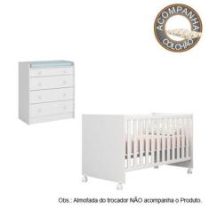 Quarto de Bebê Berço c/ Rodízios Colchão Nana Nenem e Cômoda Doce Sonh