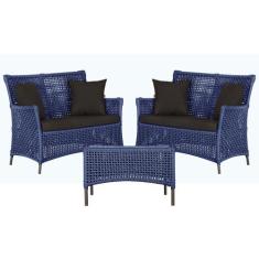 2 Sofá Área e Mesa Igapó Alumínio Pintura Marrom Corda Náutica Estofad