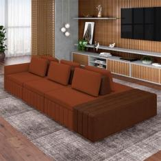 Sofá Ilha com Encosto e Almofadas Móveis Olimpo 335cm Modulado Linho/P