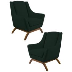 Kit 2 Poltronas Decorativas Base Manu Madeira Juliet C-117 Linho Verde