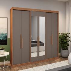 Guarda-roupa Casal 6 Portas Lugano com Espelho Carvalho/Cinza