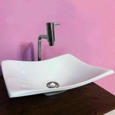 Cuba Retangular Folha Branca Com Torneira e Valvula Cromada  - ALADDIN