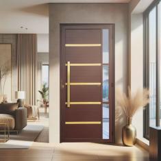 Porta de Aluminio Pivotante Lambril 210x120cm com Puxador Super Miraggio Brimak Marrom Corten