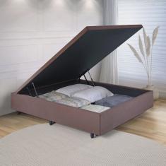 Base Box Baú Casal em Suede 138x188x42cm