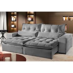 Sofá 3 Lugares Máximo Retrátil e Reclinável 2,30 Metros Suede Cinza Claro