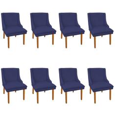 Kit 8 Cadeiras de Jantar Suede Pés Palito Azul Marinho
